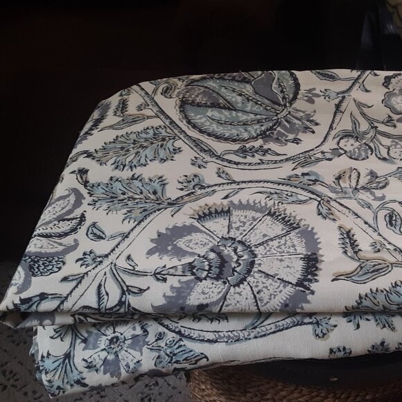 3 Pottery Barn 48W x 84L GREY Linen Cotton Haylie Print Curtains - Picture 3 of 11